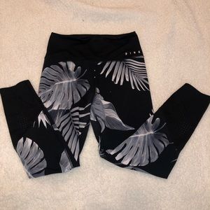 high waisted Black and white Palm Print Leggings
